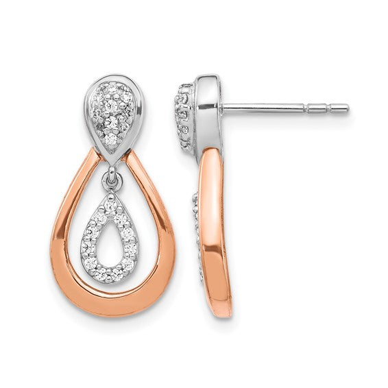 14K White/Rose Gold Two Tone Diamond Accent Tear Drop Post Earrings