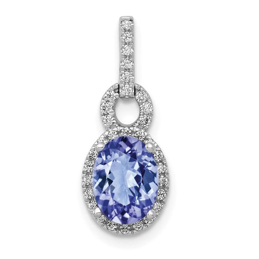 14K White Gold 1 Carat Natural Tanzanite Oval Cut Diamond Halo Stone