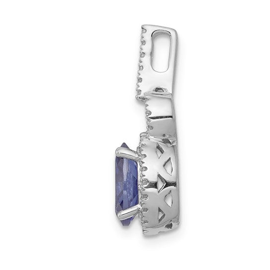 14K White Gold 1 Carat Natural Tanzanite Oval Cut Diamond Halo Stone