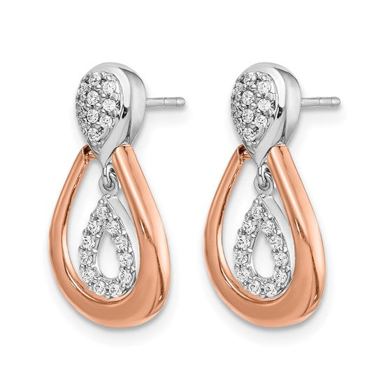 14K White/Rose Gold Two Tone Diamond Accent Tear Drop Post Earrings