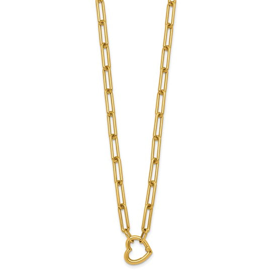 14K Yellow Gold Heart Pendant Paperclip Necklace