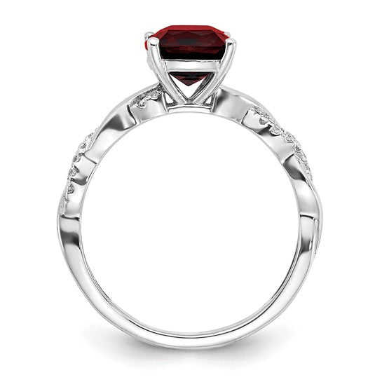 Sterling Silver 2 Carat Natural Garnet & Diamond Twisted Band Ring