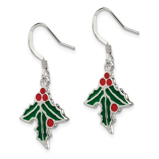 Sterling Silver Christmas Holly Earrings
