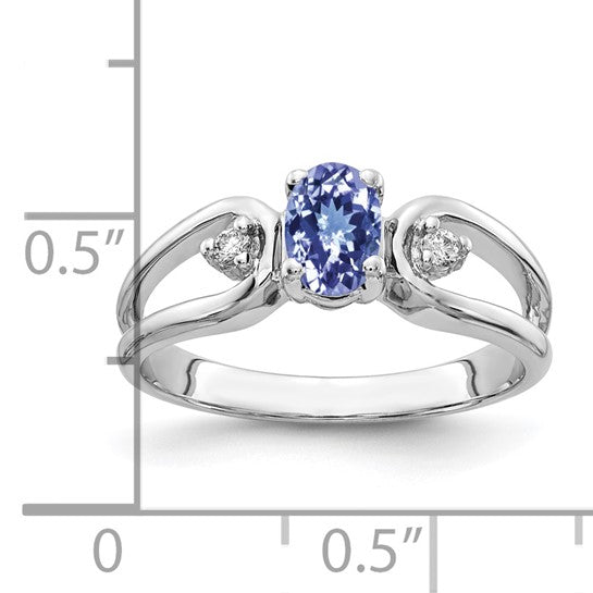 14K White Gold .5 Carat Natural Tanzanite & Diamond Double Open Ring