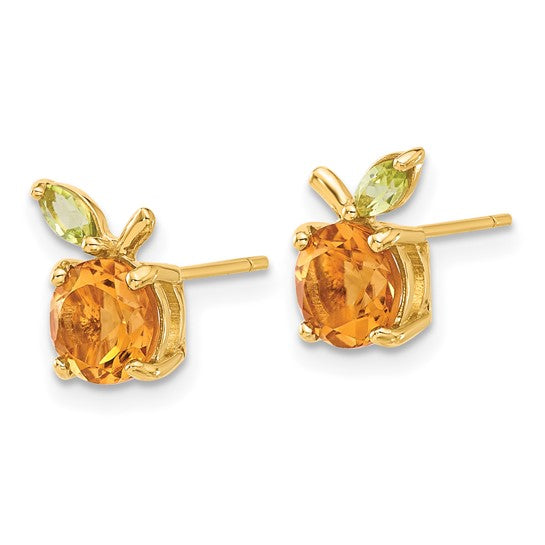 14K Yellow Gold Natural Citrine & Peridot Orange Fruit Earrings