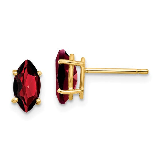 14K White/Yellow Gold 1.5 Carat Marquis Cut Natural Garnet Stud Earrings