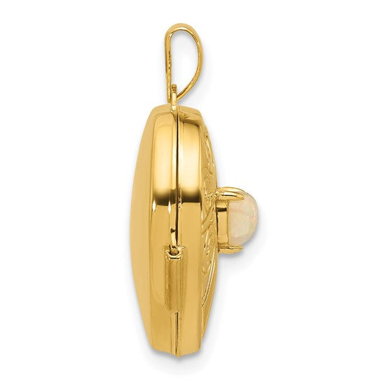 14K Yellow Gold Heart Locket Pendant With Natural Opal