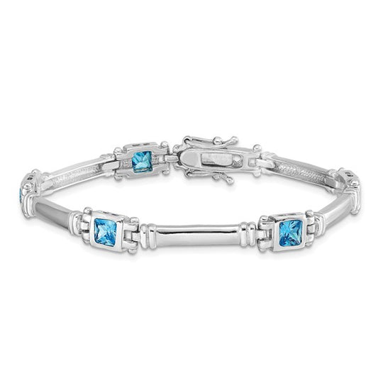White Gold Filled Sterling Silver Square Bezel Natural Topaz Bracelet