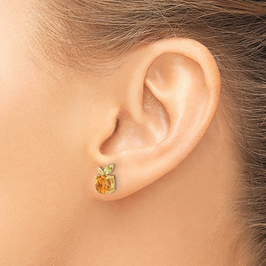 14K Yellow Gold Natural Citrine & Peridot Orange Fruit Earrings