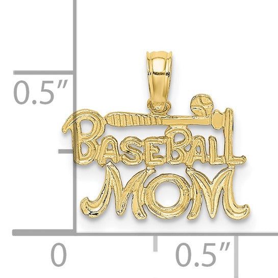 10K Yellow Gold Baseball Mom Pendant