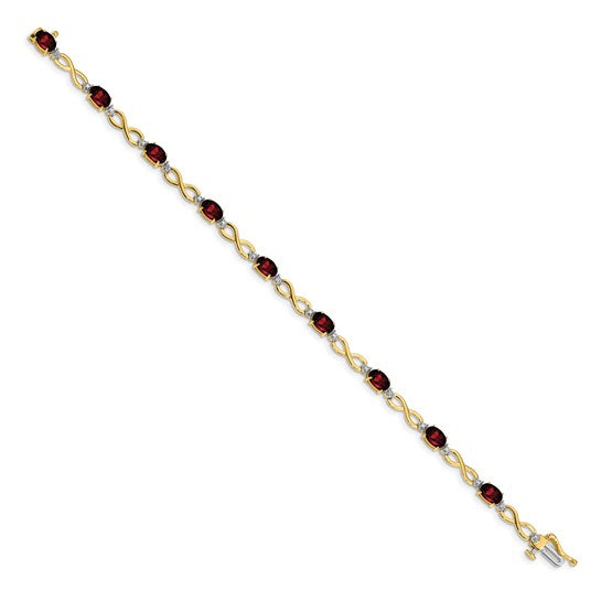 10K Yellow/White Gold Natural Garnet & Diamond Infinity Bracelet