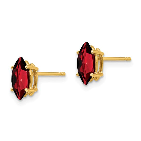 14K White/Yellow Gold 1.5 Carat Marquis Cut Natural Garnet Stud Earrings