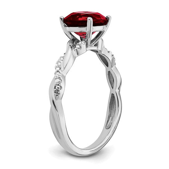 Sterling Silver 2 Carat Natural Garnet & Diamond Twisted Band Ring