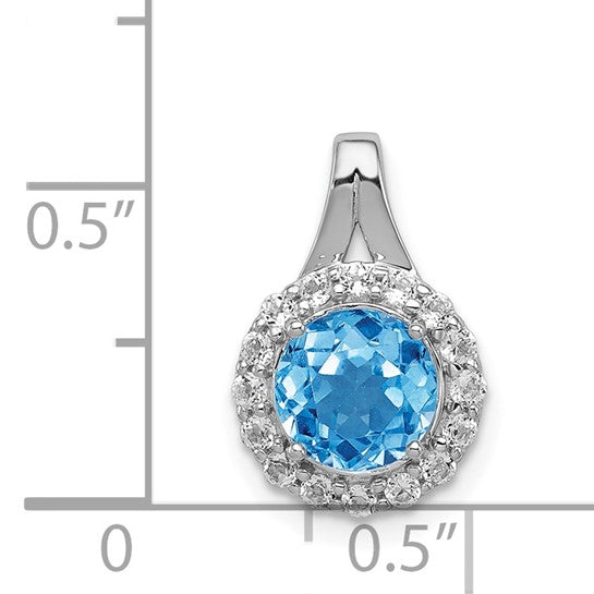 White Gold Filled Sterling Silver White/Blue Topaz Halo Pendant