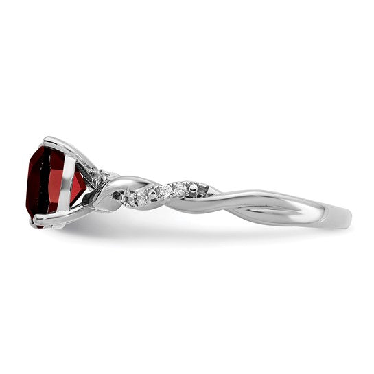 Sterling Silver 2 Carat Natural Garnet & Diamond Twisted Band Ring