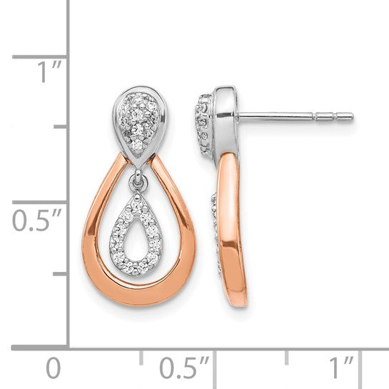 14K White/Rose Gold Two Tone Diamond Accent Tear Drop Post Earrings