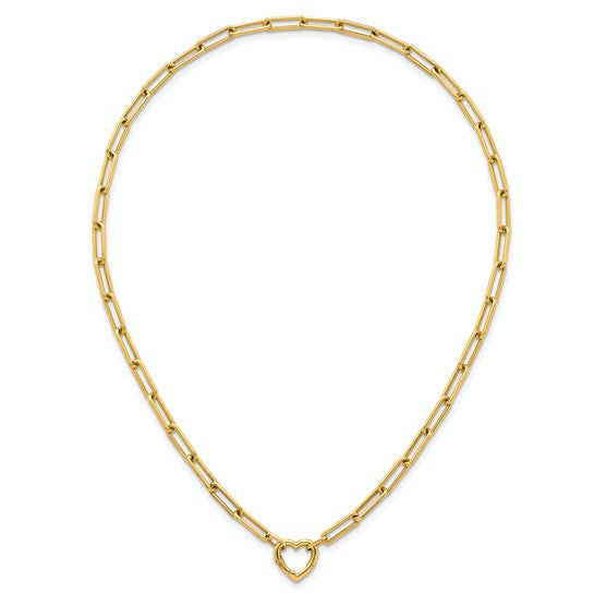 14K Yellow Gold Heart Pendant Paperclip Necklace