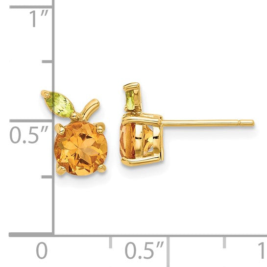 14K Yellow Gold Natural Citrine & Peridot Orange Fruit Earrings