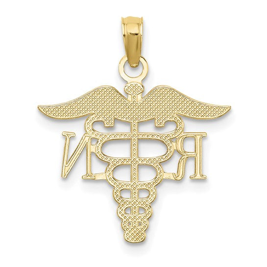 10K White/Yellow Gold RN Nurse Caduceus Large Pendant