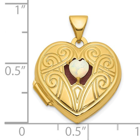 14K Yellow Gold Heart Locket Pendant With Natural Opal