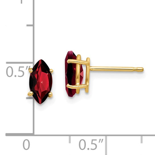 14K White/Yellow Gold 1.5 Carat Marquis Cut Natural Garnet Stud Earrings