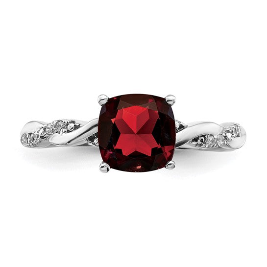 Sterling Silver 2 Carat Natural Garnet & Diamond Twisted Band Ring