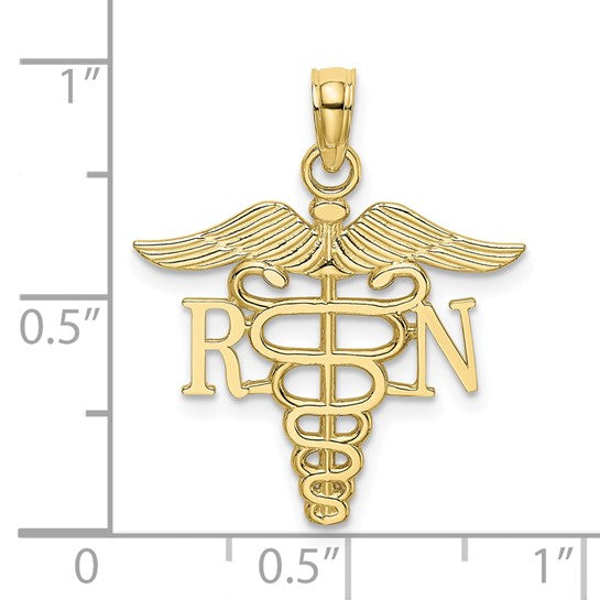 10K White/Yellow Gold RN Nurse Caduceus Large Pendant