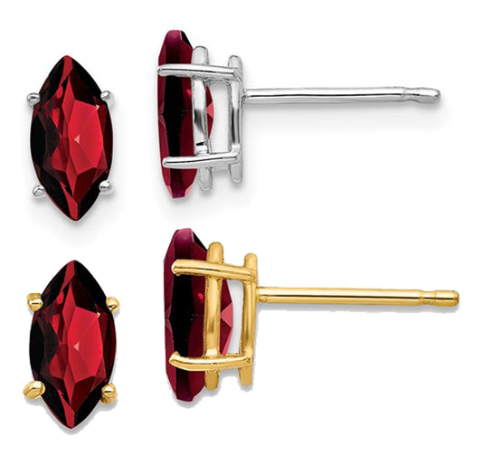 14K White/Yellow Gold 1.5 Carat Marquis Cut Natural Garnet Stud Earrings