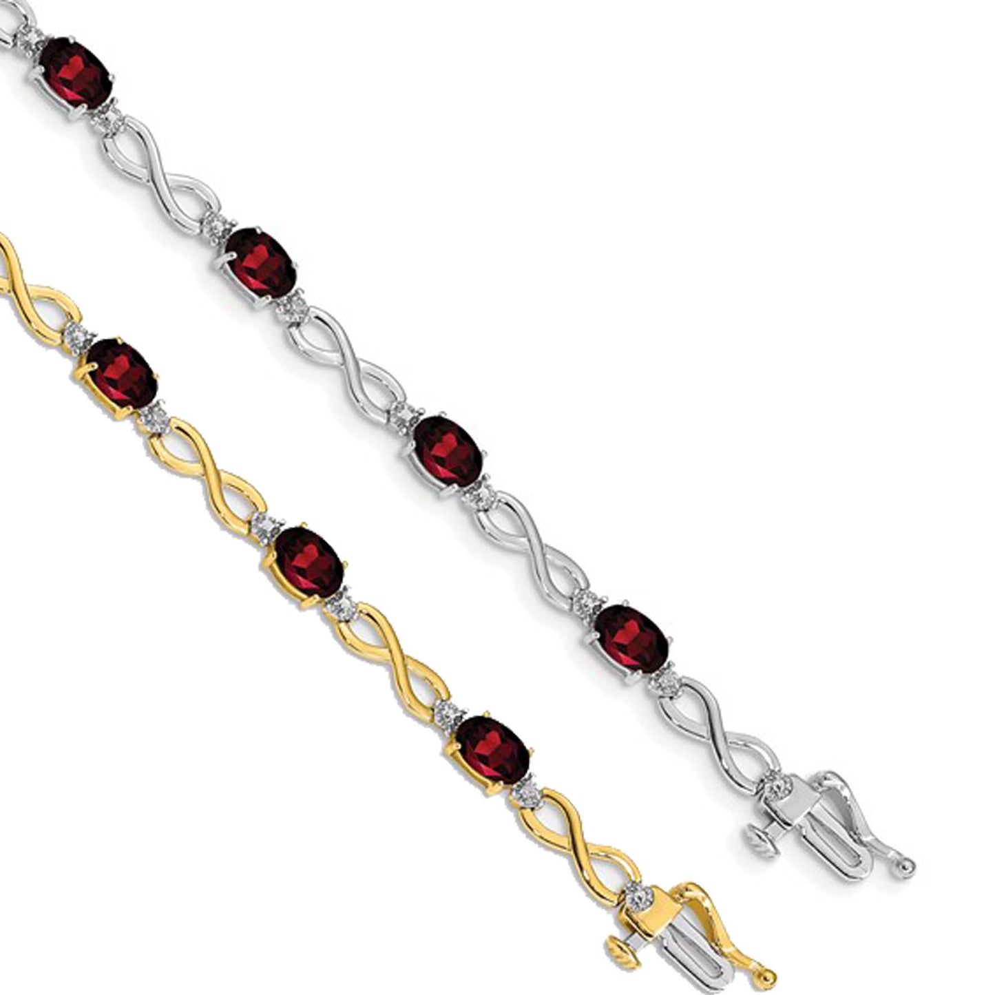 10K Yellow/White Gold Natural Garnet & Diamond Infinity Bracelet