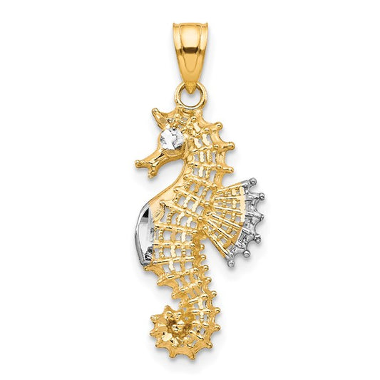 10K Yellow/White Gold Two Tone Sea Horse Pendant