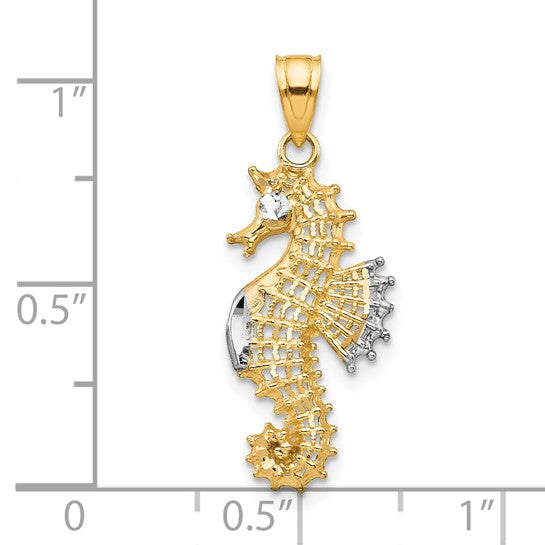 10K Yellow/White Gold Two Tone Sea Horse Pendant
