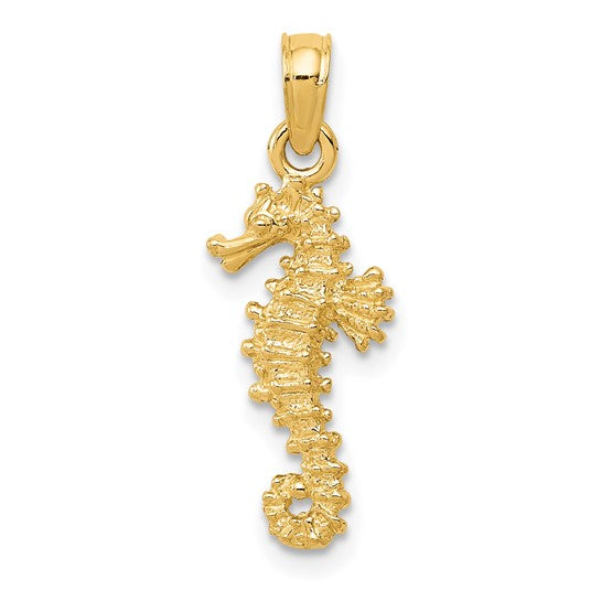 10K Yellow Gold 3D Sea Horse Pendant