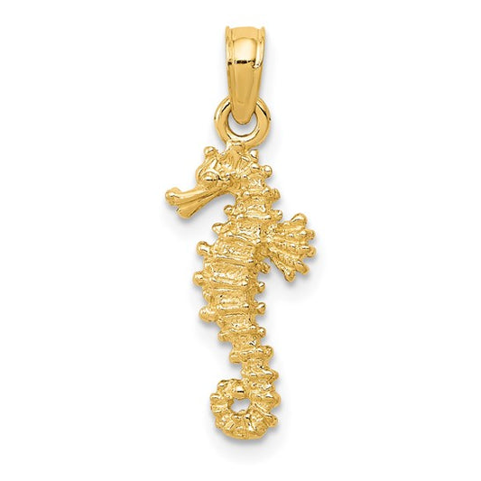 10K Yellow Gold 3D Sea Horse Pendant