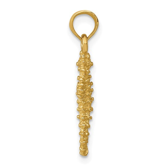 10K Yellow Gold 3D Sea Horse Pendant