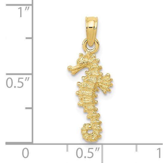 10K Yellow Gold 3D Sea Horse Pendant