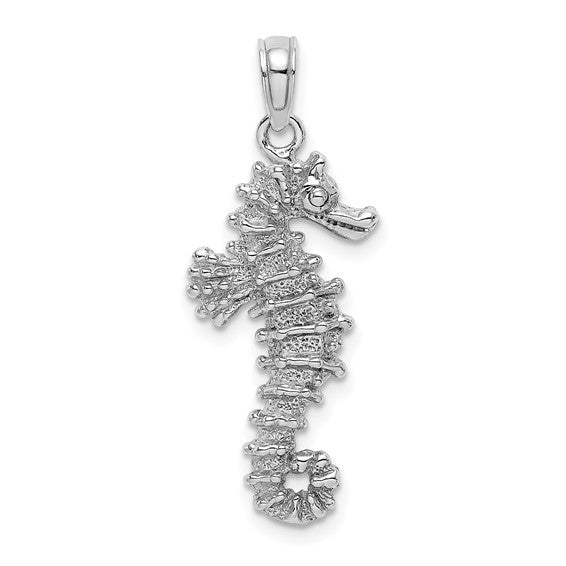 14K White Gold 3D Seahorse Pendant