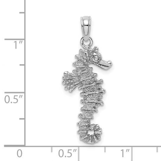 14K White Gold 3D Seahorse Pendant