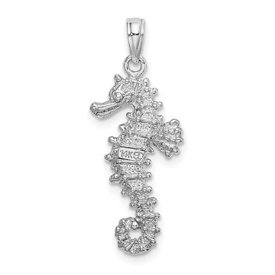 14K White Gold 3D Seahorse Pendant