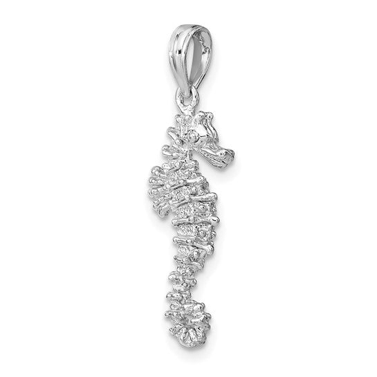 14K White Gold 3D Seahorse Pendant