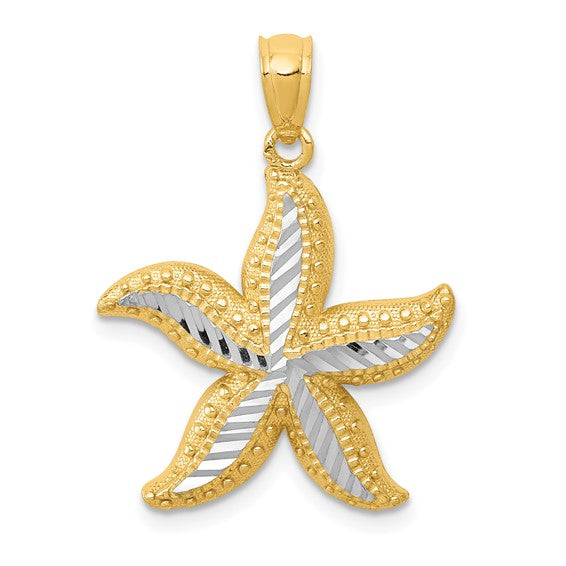 14K Yellow/White Gold Starfish Two Tone Pendant