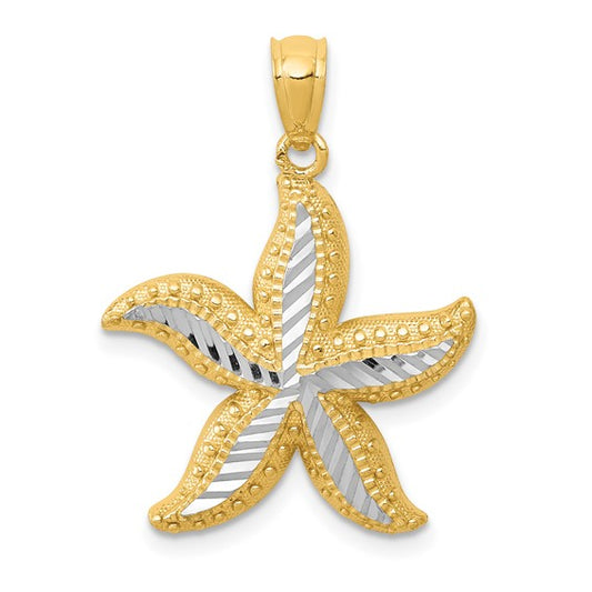 14K Yellow/White Gold Starfish Two Tone Pendant