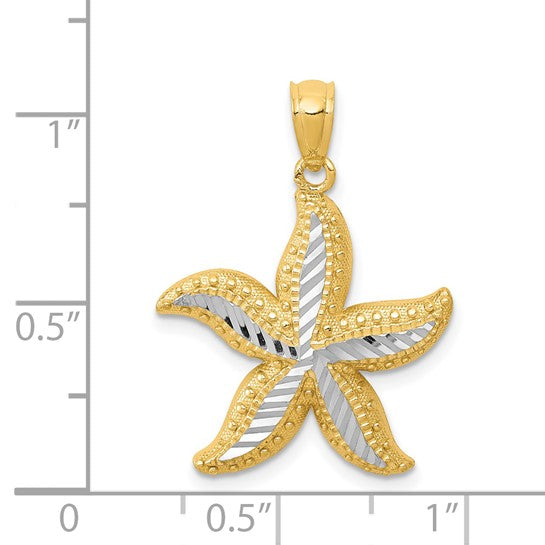 14K Yellow/White Gold Starfish Two Tone Pendant