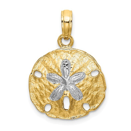 10K Yellow/White Gold Sand Dollar Two Tone Pendant