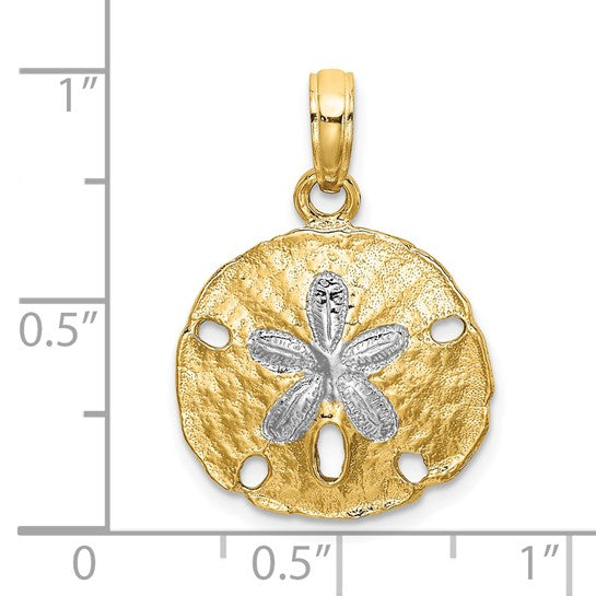 10K Yellow/White Gold Sand Dollar Two Tone Pendant
