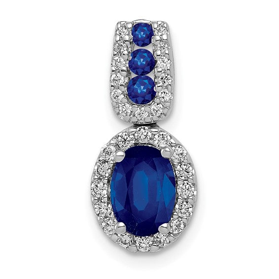 14K White Gold Natural Sapphire & Diamond Encased Pendant