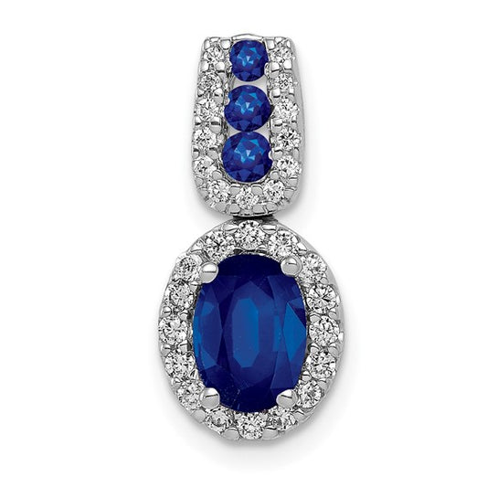 14K White Gold Natural Sapphire & Diamond Encased Pendant