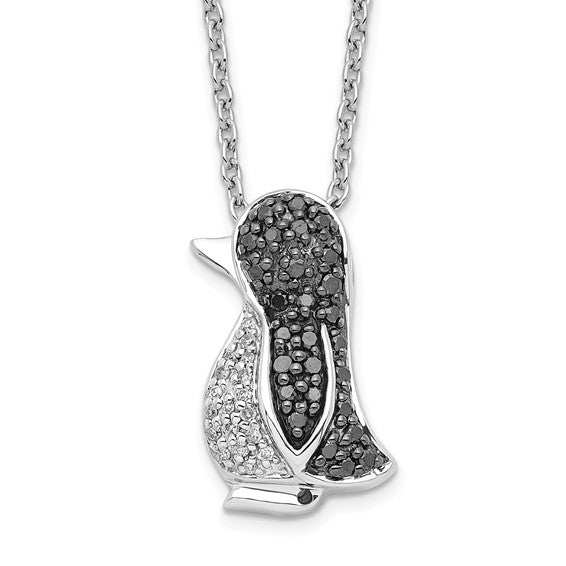 White Night White Gold Filled Sterling Silver White & Black Diamond Penguin Necklace & Pendant Set (Copy) (Copy)