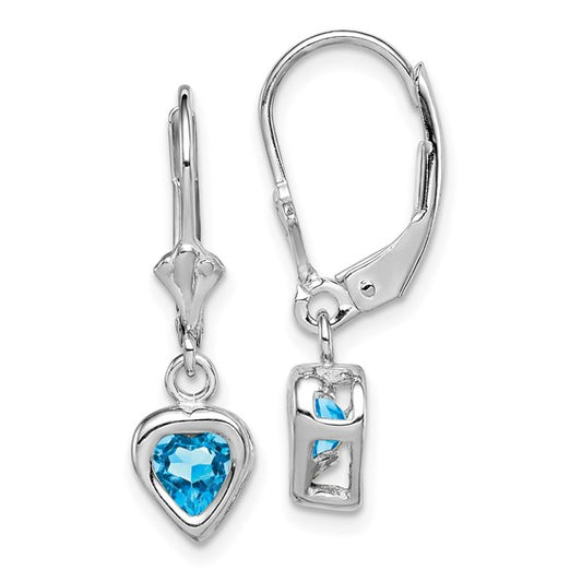 White Gold Filled Sterling Silver .5 Carat Blue Topaz Dangle Heart Earrings