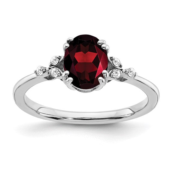 Sterling Silver 1.25 Carat Natural Garnet & Diamond Victoria Ring