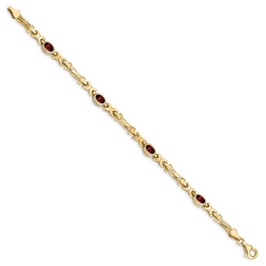 10K Yellow/White Gold Natural Garnet Fancy Bezel Link Bracelet